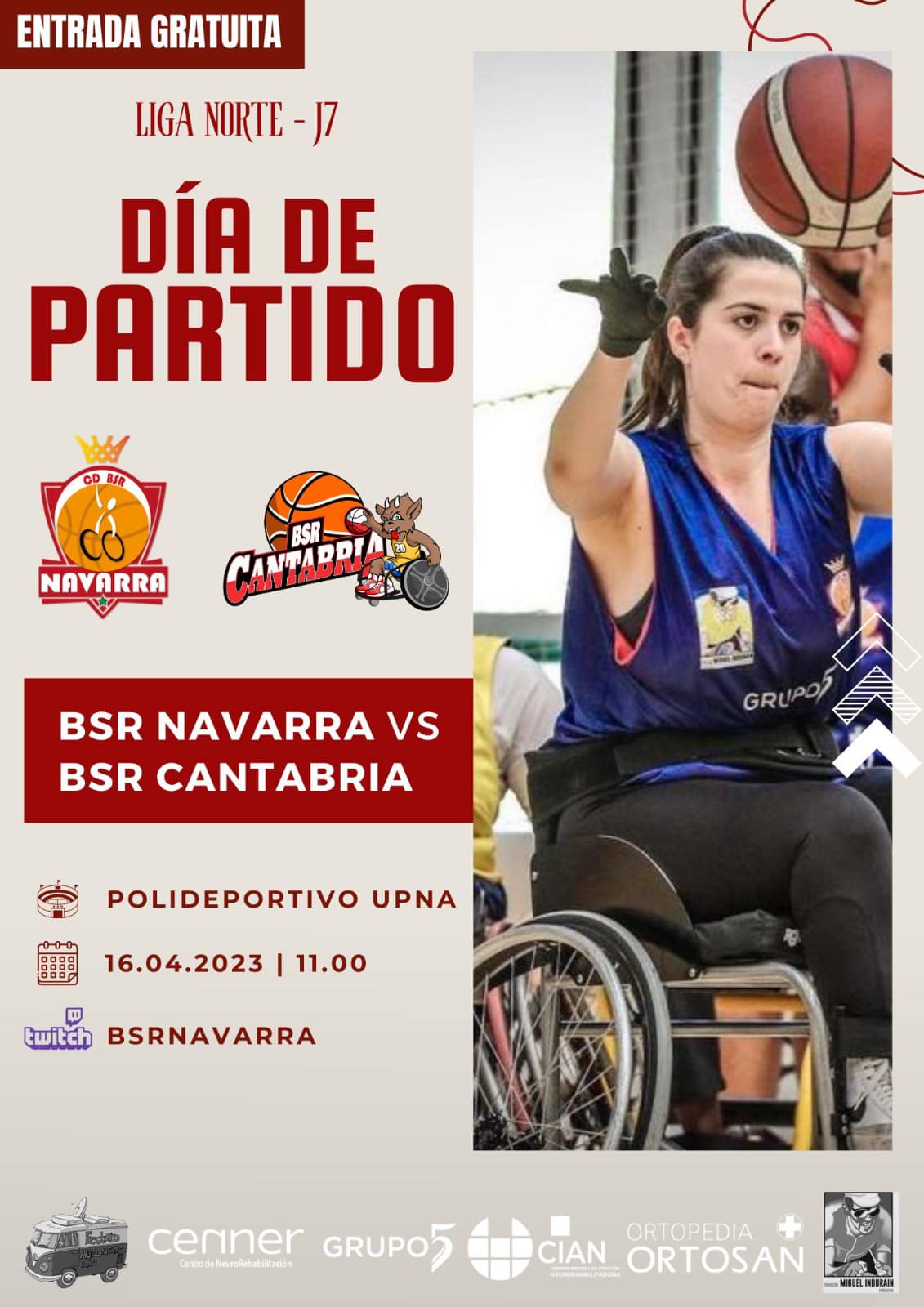 Baloncesto en Silla de Ruedas - Partido BSR Navarra vs BSR Cantabria en Pamplona (16 de abril)